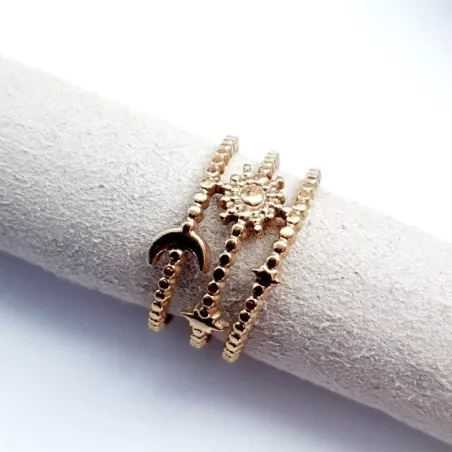 Bague Lueur en acier inoxydable doré ou argenté ajustable, lune soleil étoile