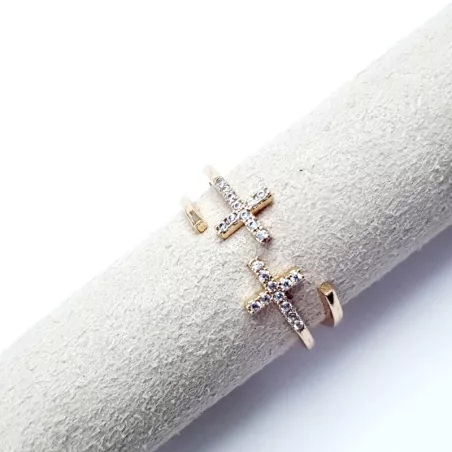 Bague Star réglable en acier inoxydable argenté ou doré et strass en croix