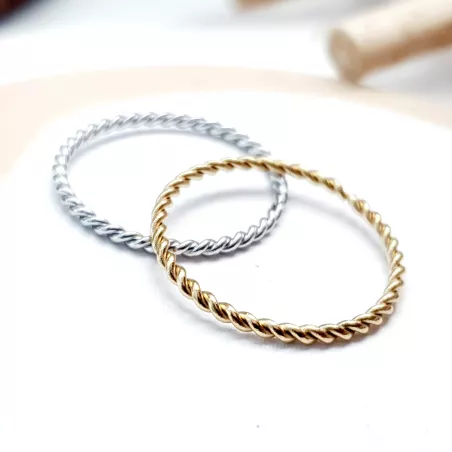 bague Zigzag anneau torsadé en acier inoxydable argenté ou doré