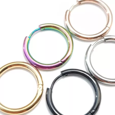 boucles d'oreilles créoles Tau en acier inoxydable argenté doré noir or rose ou multicolore et tailles différentes au ch