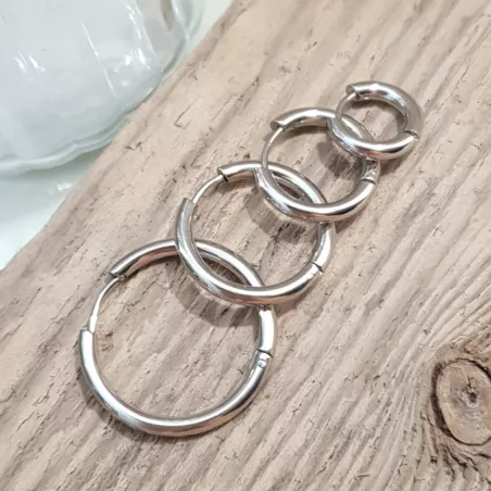 boucles d'oreilles créoles Tau en acier inoxydable or rose et tailles différentes au choix