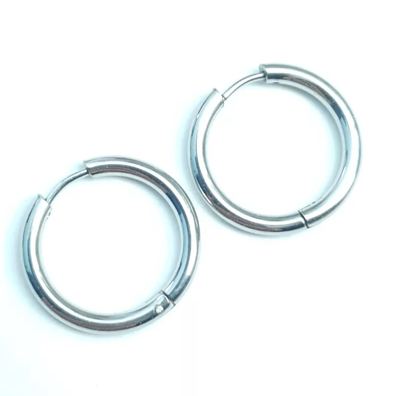 boucles d'oreilles créoles Tau en acier inoxydable argenté et tailles différentes au choix