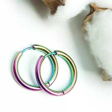 boucles d'oreilles créoles Tau en acier inoxydable argenté doré noir or rose ou multicolore et tailles différentes au ch