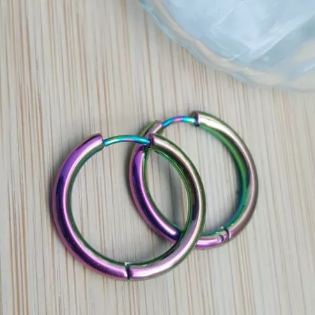 boucles d'oreilles créoles Tau en acier inoxydable argenté doré noir or rose ou multicolore et tailles différentes au ch