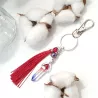 Porte-clé Dina artisanal avec pompon et pierre naturelle doré ou argenté