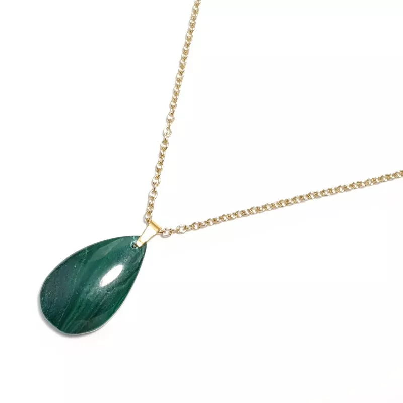 collier fagus en acier inoxydable doré et pendant malachite forme goutte collier fagus en acier inoxydable doré et pendant malachite forme goutte