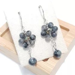 boucles d'oreilles pendantes Alysson labradorite et acier inoxydable argenté forme fleurs