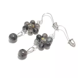 boucles d'oreilles pendantes Alysson labradorite et acier inoxydable argenté forme fleurs