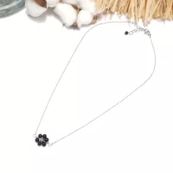 collier alysson en acier inoxydable argenté onyx forme fleurs