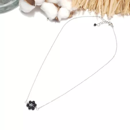 collier alysson en acier inoxydable argenté onyx forme fleurs