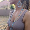 Collier crochet Setaria perle de verre, bois et pierres naturelles turquoise