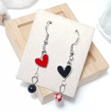 boucles passion avec un coeur et pierre naturelle, acier inoxydable