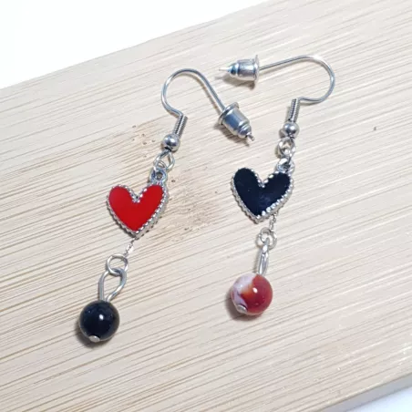 boucles passion avec un coeur et pierre naturelle, acier inoxydable