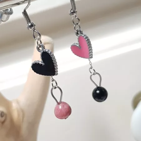 boucles passion avec un coeur et pierre naturelle, acier inoxydable