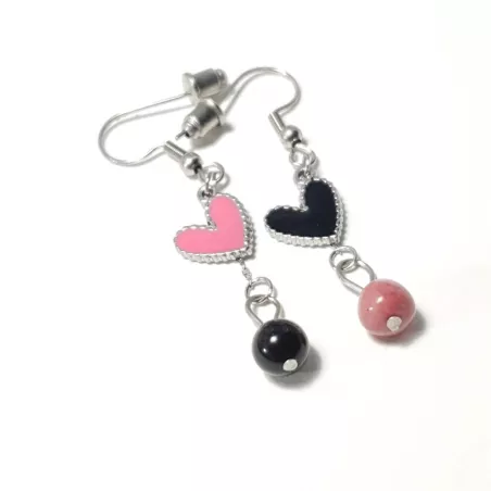 boucles passion avec un coeur et pierre naturelle, acier inoxydable