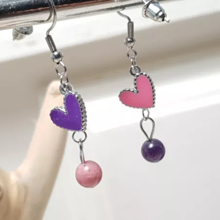 boucles passion avec un coeur et pierre naturelle, acier inoxydable