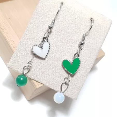 boucles passion avec un coeur et pierre naturelle, acier inoxydable