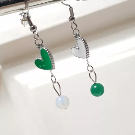 boucles passion avec un coeur et pierre naturelle, acier inoxydable