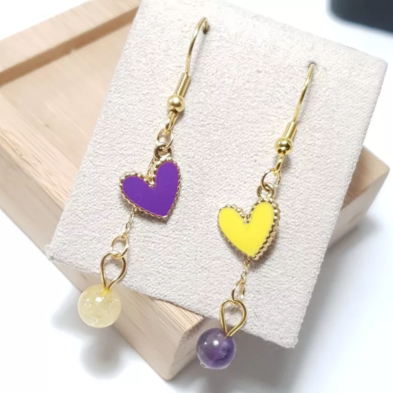 boucles passion avec un coeur et pierre naturelle, acier inoxydable