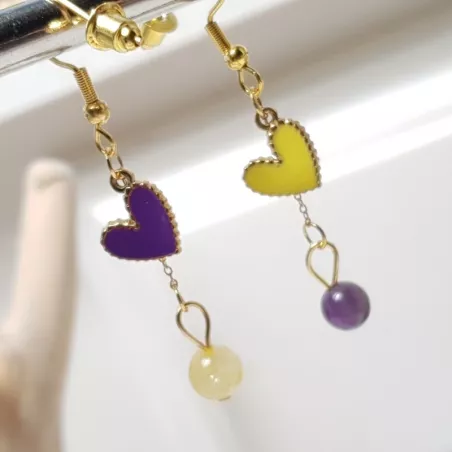 boucles passion avec un coeur et pierre naturelle, acier inoxydable