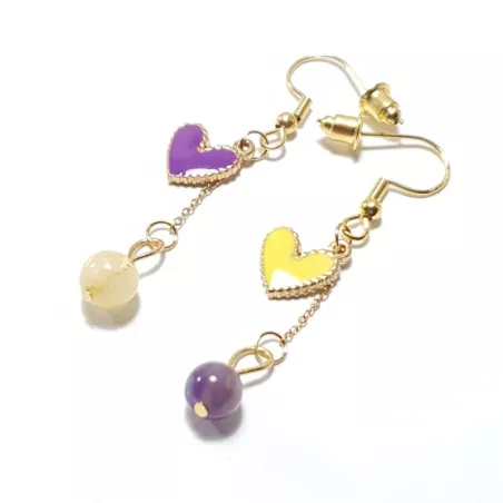 boucles passion avec un coeur et pierre naturelle, acier inoxydable