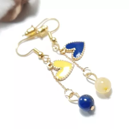 boucles passion avec un coeur et pierre naturelle, acier inoxydable