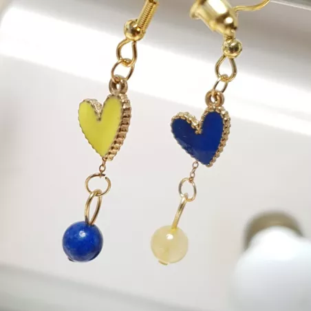 boucles passion avec un coeur et pierre naturelle, acier inoxydable