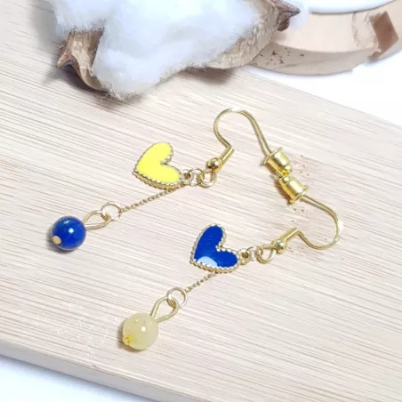 les boucles passion avec un coeur et pierre naturelle, acier inoxydable