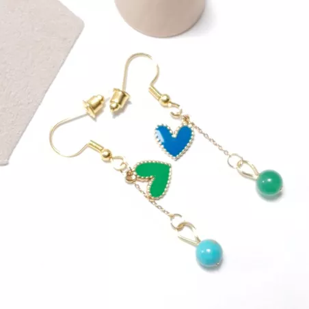 boucles passion avec un coeur et pierre naturelle, acier inoxydable