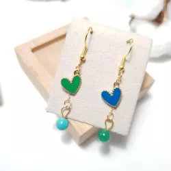 boucles passion avec un coeur et pierre naturelle, acier inoxydable