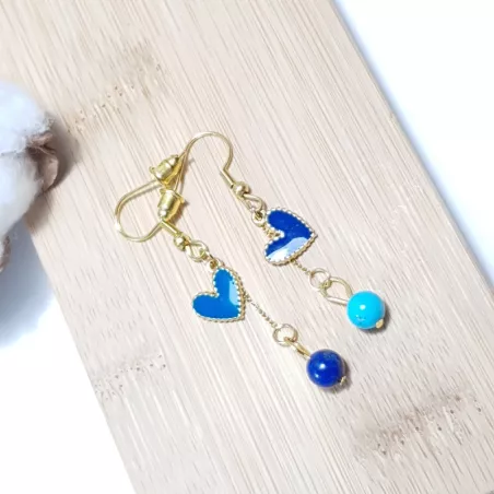 les boucles passion avec un coeur et pierre naturelle, acier inoxydable