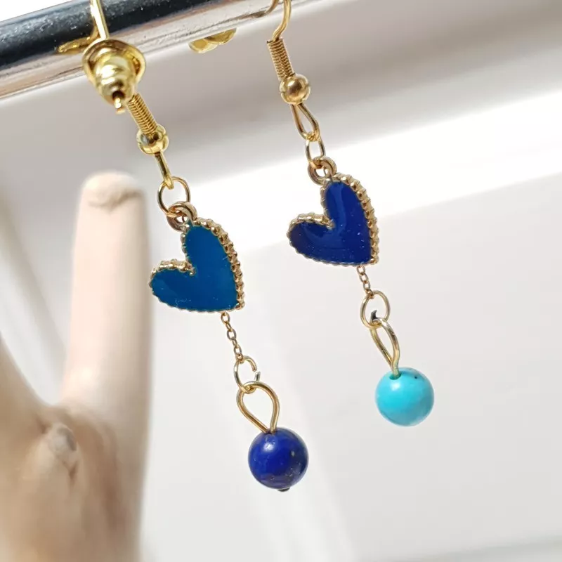 boucles passion avec un coeur et pierre naturelle, acier inoxydable