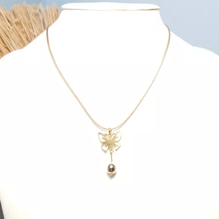 le collier Pap, forme papillon doré ou argenté, acier inoxydable, fait à la main