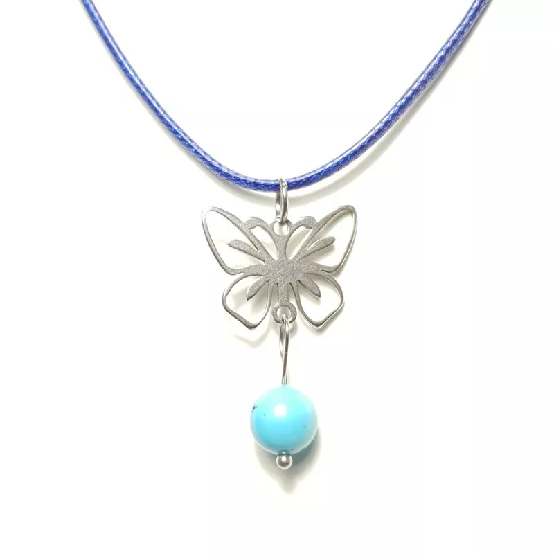 collier Pap, forme papillon doré ou argenté, acier inoxydable, fait à la main