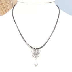 le collier Pap, forme papillon doré ou argenté, acier inoxydable, fait à la main