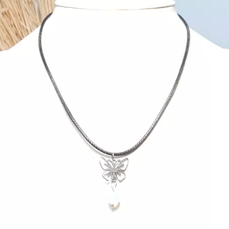 collier Pap, forme papillon doré ou argenté, acier inoxydable, fait à la main