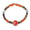 bracelet Cassiop extensible pour homme, pierres naturelle agate et céramique rouge , acier inoxydable doré