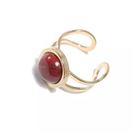 Bague Bella en acier inoxydable doré et pierre naturelle jaspe rouge