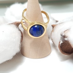 Bague Bella en acier inoxydable doré et pierre naturelle lapis-lazuli