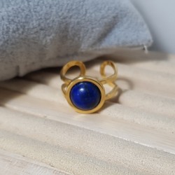 Bague Bella en acier inoxydable doré et pierre naturelle lapis-lazuli