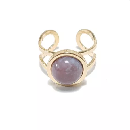 Bague Bella en acier inoxydable doré et pierre naturelle agate indien