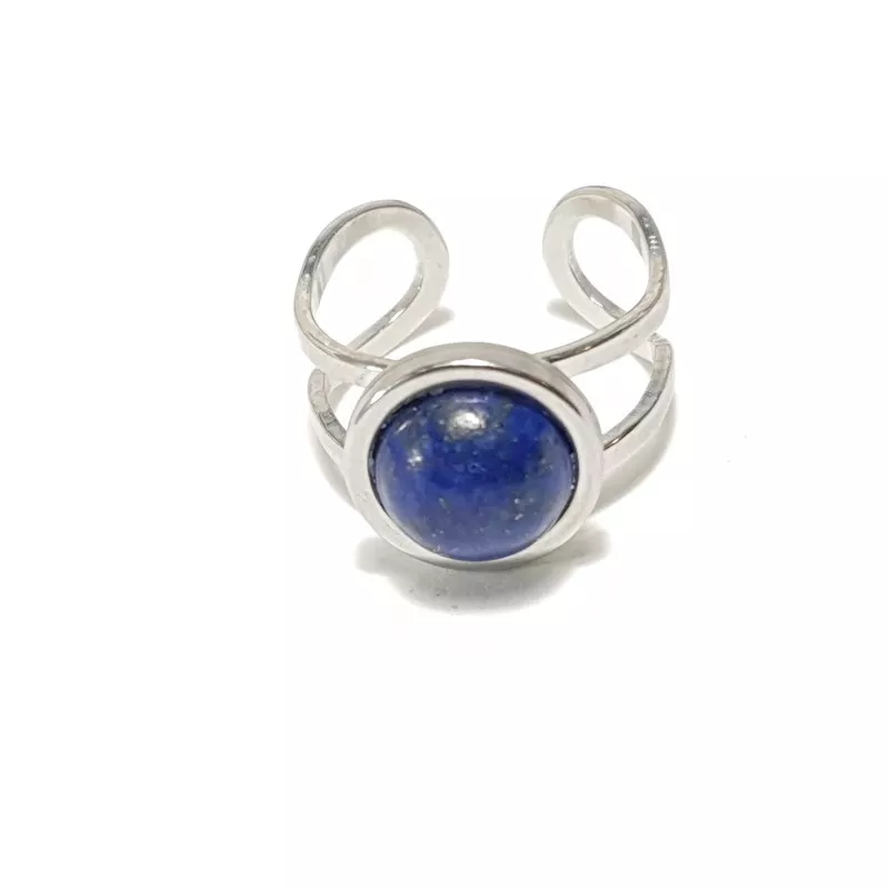 Bague Bella en acier inoxydable argenté et pierre naturelle lapis-lazuli