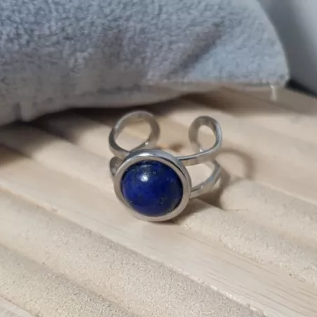 Bague Bella en acier inoxydable argenté et pierre naturelle lapis-lazuli