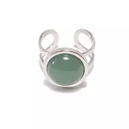 Bague Bellerose est en acier, inoxydable, argenté, réglable, avec une pierre naturelle aventurine