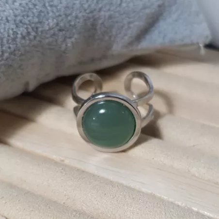 Bague Bellerose est en acier, inoxydable, argenté, réglable, avec une pierre naturelle aventurine