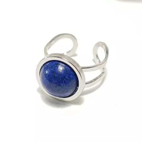 Bague Bellerose est en acier, inoxydable, argenté, réglable, avec une pierre naturelle lapis-lazuli