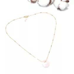 collier donut en acier inoxydable doré, pendentif avec pierre naturelle unique quartz rose