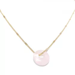 collier donut en acier inoxydable doré, pendentif avec pierre naturelle unique quartz rose