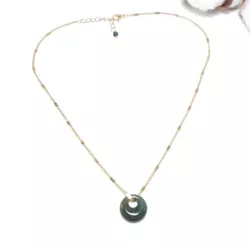 collier donut en acier inoxydable doré, pendentif avec pierre naturelle unique agate indien