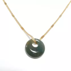 collier donut en acier inoxydable doré, pendentif avec pierre naturelle unique agate indien